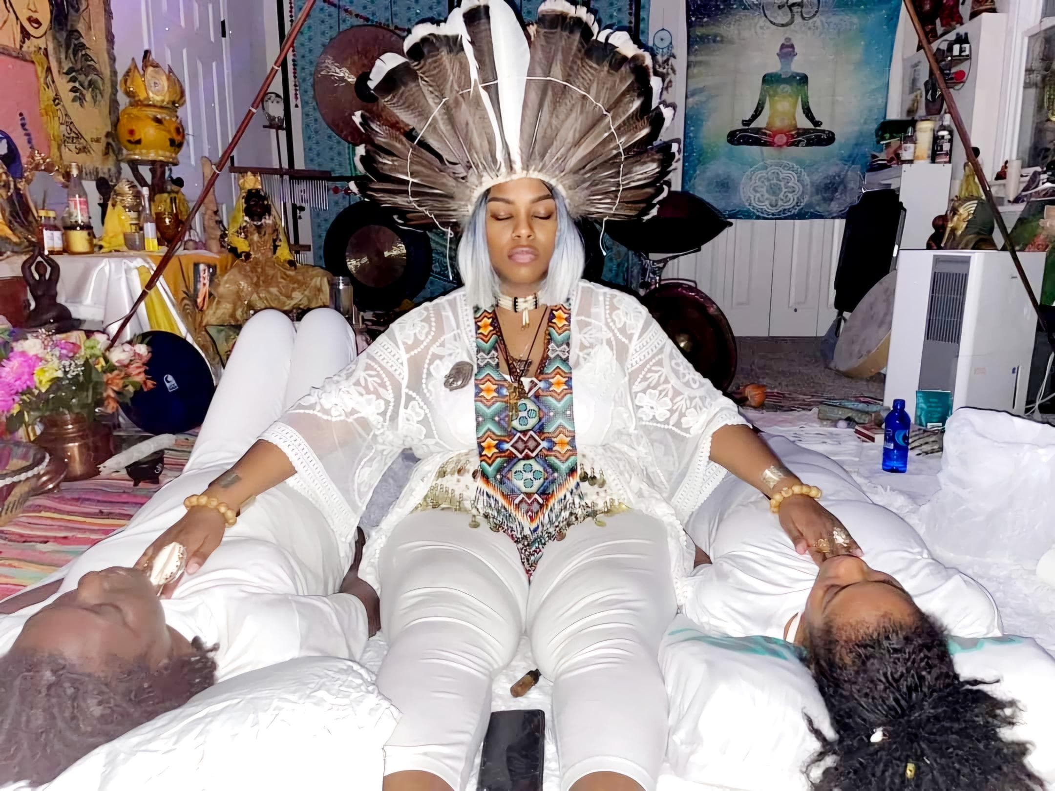 Onika Long performing a sound healing ceremony